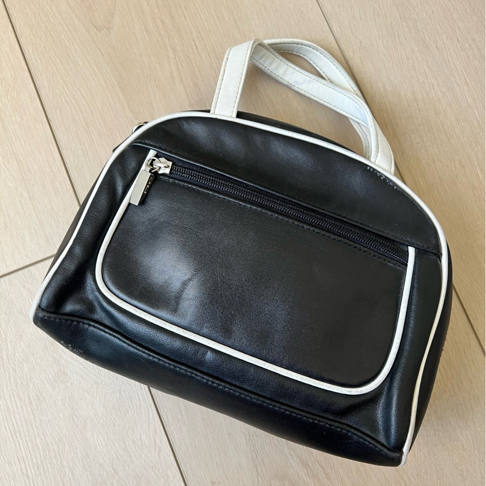 Vintage Aurielle Leather Mini Bowling Bag Purse Handbag Black/White Rockabilly